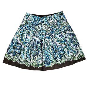 Charter Club Skirt Womens Size 16 Green Blue‎ Floral Pleated Linen Silk Blend